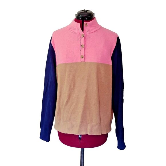 J.CREW Pullover Sweater Multicolor Womens Size XL Color Block Mock Neck - Picture 1 of 6